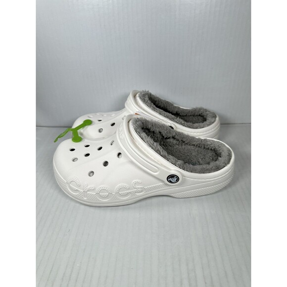 Size M9/W11 Crocs Baya Lined Clog Slip On White/Grey 205969-11H NEW - Picture 3 of 7